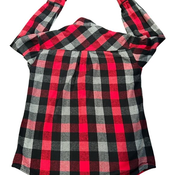 Five Brother (MEDIUM) Mens Plaid 1/2 Zip Shirt Long Sleeve Flannel Red Black - Picture 5 of 5